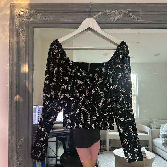 Anthropologie Sweetheart Top‎ Black Floral Long Puff Sleeve Blouse Top Size XS - Picture 4 of 9